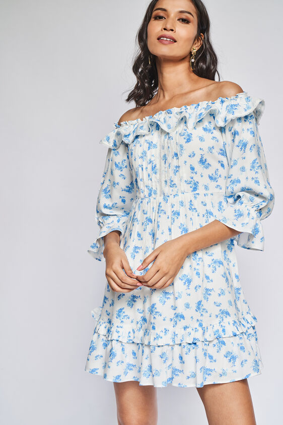 Blue Floral Fit & Flare Dress, Blue, image 5